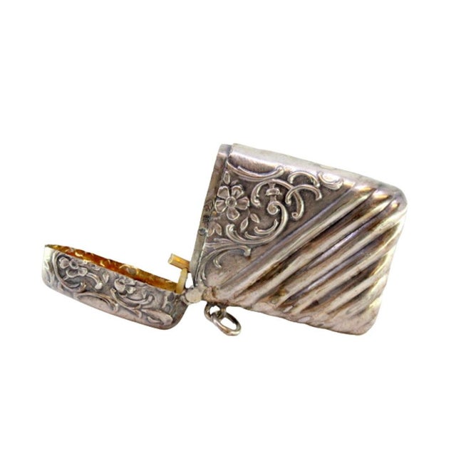 Metal Silver Matchbox with Raised Floral Motifs and Hanging Ring For Sale - Image 7 of 7