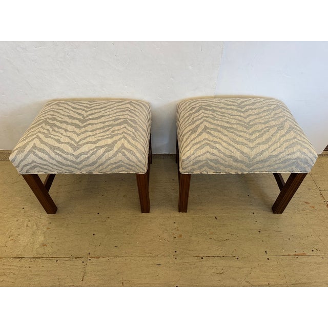 Newly Upholstered Benches in Neutral Animal Print -Pair For Sale - Image 4 of 11