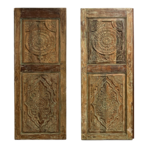 Vintage Indian Lotus Mandala Carved Sliding Barn Door in Reclaimed Wood 80x28