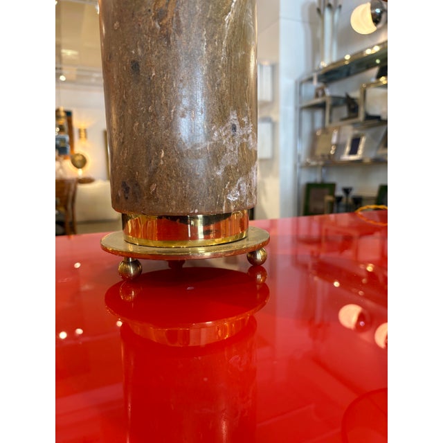 1970s Italian Mid-Century Brass and Marble Table Lamps - a Pair For Sale In New York - Image 6 of 6