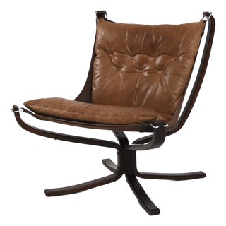 Vintage Brown Leather Falcon Lounge Chair by Sigurd Ressell for Vatne Møbler, Norway, 1970s For Sale
