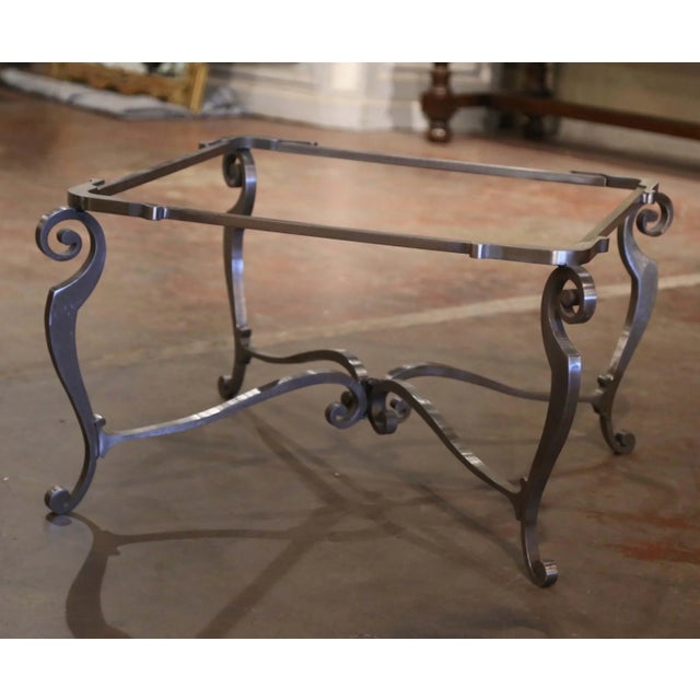 Gray Mid-Century French Iron Coffee Table With Crackle Glass Top For Sale - Image 8 of 11