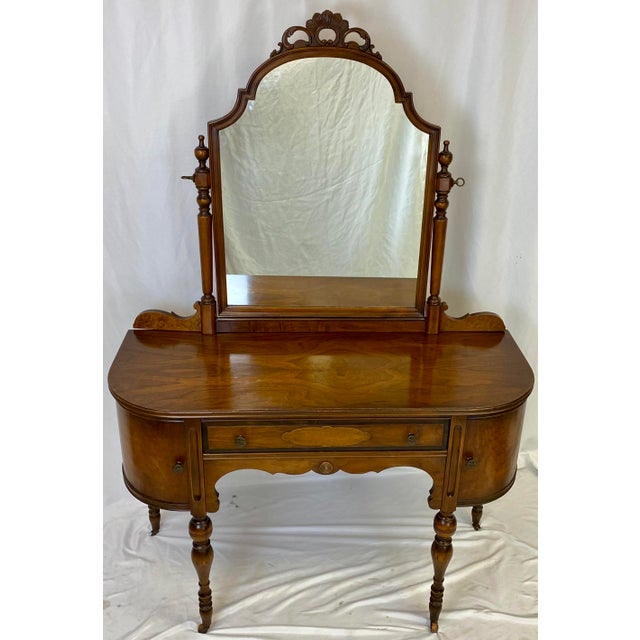 Antique Walnut English Art Deco Vanity With Mirror Chairish