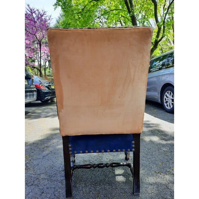 Navy Blue Antique Needlepoint Arm Chair For Sale - Image 8 of 13