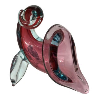 Vintage Murano Attributed Archimede Seguso Glass Sommerso Cornucopia/Horn of Plenty/Jack in Pulpit - Cranberry For Sale