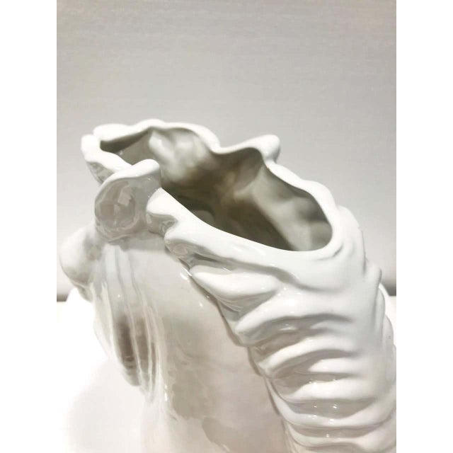 1970s Italian horse head sculpture with white glaze finish. Handcrafted stallion has realist Art Deco inspired features...