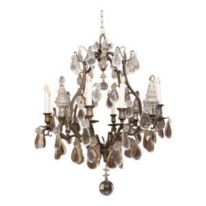 Vintage French Bronzed Metal and Crystal Chandelier