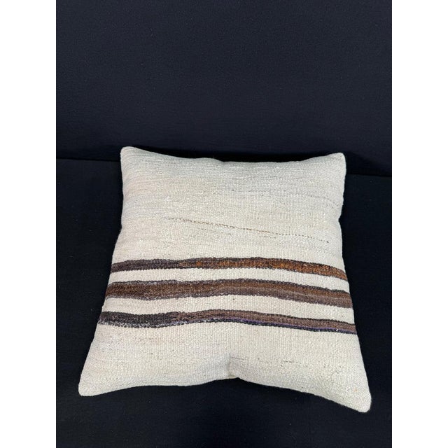 Turkish Hemp Pillow Cushion Natural Beige Brown Pillow Cushion Cover 24"x24" For Sale - Image 4 of 4