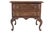 A small vintage salesman sample of a low Queen Anne-style side table with two drawers, brass bail pulls, scalloped apron,...