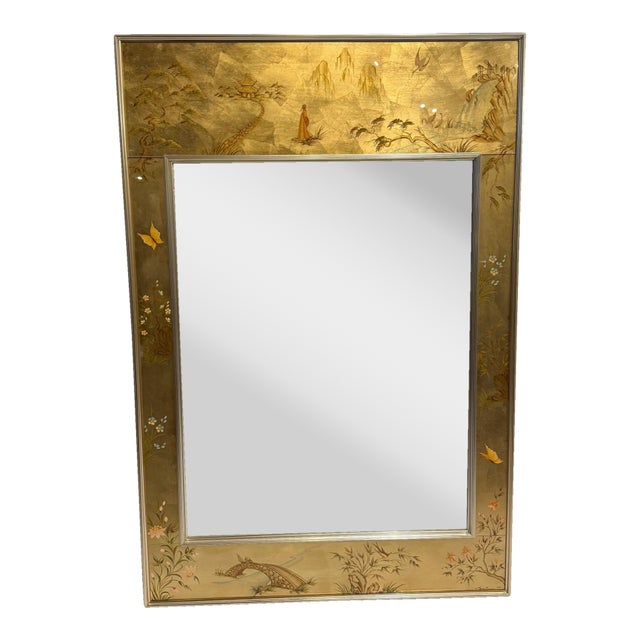 1980s LaBarge Chinoiserie Églomisé Mirror by K. Widing – Signed For Sale