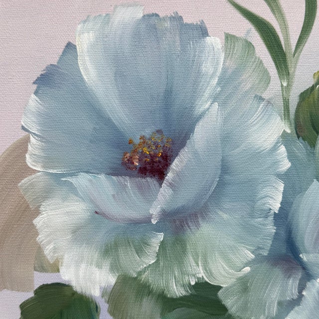 Vintage Original Blue Hibiscus Floral Painting For Sale In Tampa - Image 6 of 10