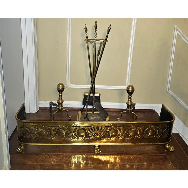 Brass Mid 20th Century Federal Style Brass Fireplace Tools Set- 4 Pieces For Sale - Image 8 of 8