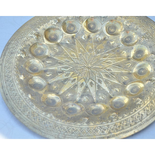 Mid 20th Century Mid 20th Century Handmade Moroccan Brass Tray With Moorish Engravings For Sale - Image 5 of 6