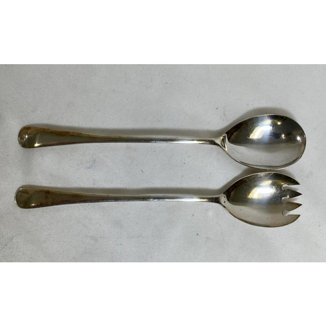 Vintage Cut Glass Salad Bowl With Silver Plate Rim and Silver Plate Salad Servers From England For Sale - Image 10 of 12