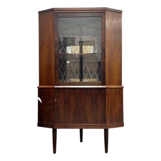 Mid Century Modern Teak Corner China or Liquor Cabinet, Made in Denmark. C. 1960's For Sale