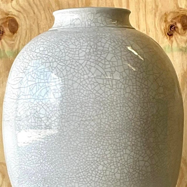 Alabaster Vintage Boho Crackle Glaze Raku Floor Vase For Sale - Image 8 of 12