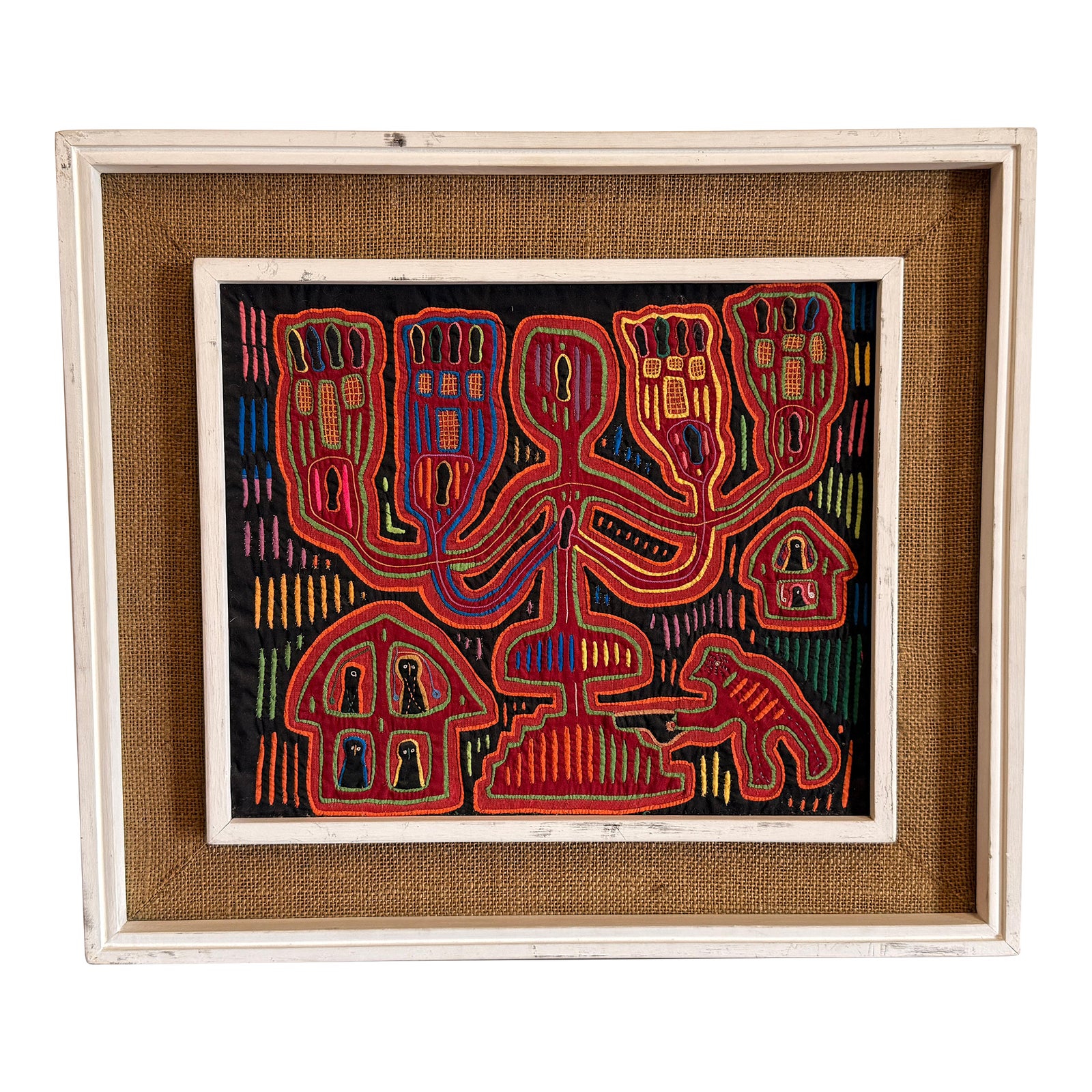 Framed Kuna Mola Textile Panel From Panama W/ Figurative Reverse Applique