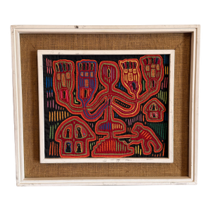 Framed Kuna Mola Textile Panel From Panama W/ Figurative Reverse Applique