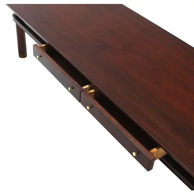 Early 20th Century Mid-Century Modern Walnut Coffee Table With Two Drawers For Sale - Image 5 of 10