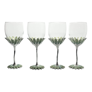 Forever International Green Enamel Metal Flower Wine Glasses - Set of 4