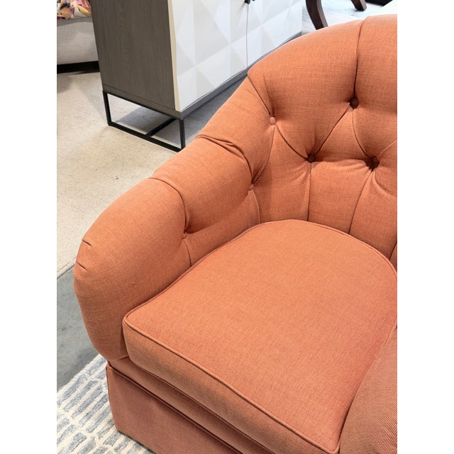 Early 21st Century Set of Kravet Tufted Swivel Club Chairs With Matching Ottoman For Sale - Image 5 of 12