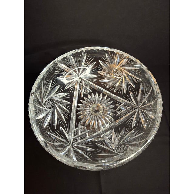 Victorian Antique Abp Cut Glass Pedestal Bowl Large 10.75 Centerpiece Compote Pinwheel Hobstar For Sale - Image 3 of 13