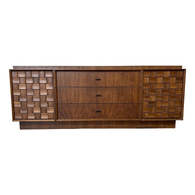 Midcentury Paul Evans Style Brutalist Walnut Dresser Credenza by Tabago For Sale