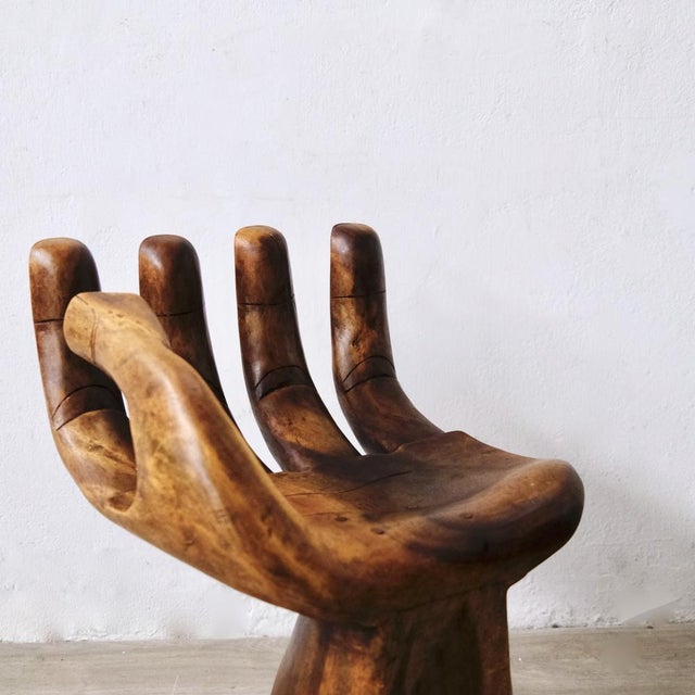 Carved Wooden Sculpture Chair in the Shape of a Hand, 1980s For Sale - Image 14 of 18