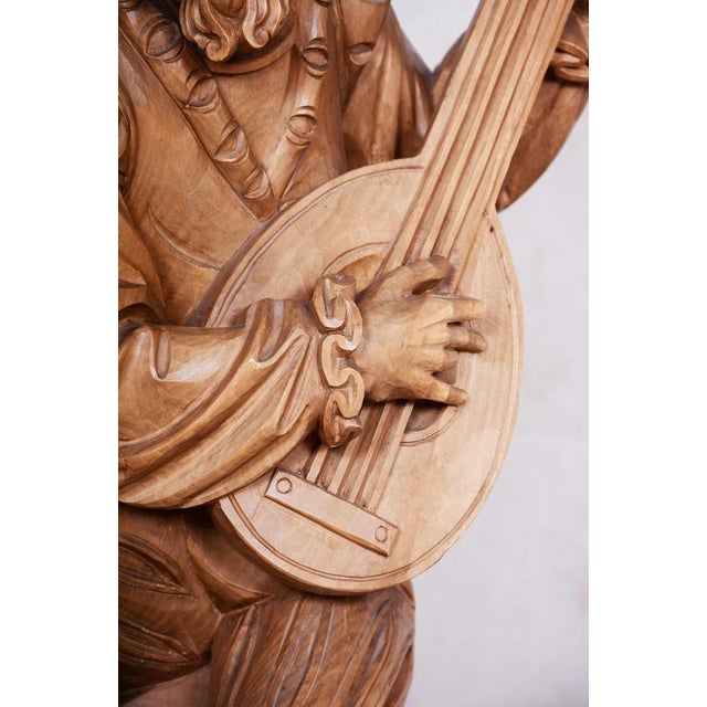 French Artist, Original Neo-Rococo Statuette of Lutenist, 1840s, Lacquered Pear Wood For Sale - Image 16 of 18