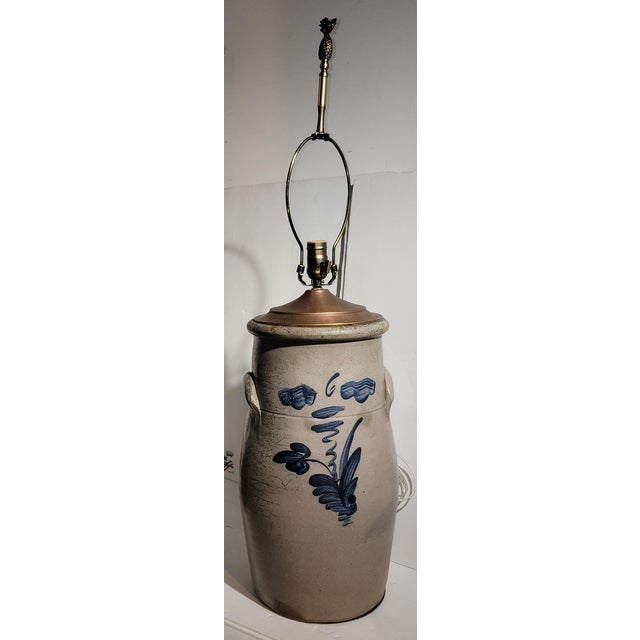 This early 19thc decorated stoneware( butter churn crock ) is in fine condition with a floral decoration and a six for six...