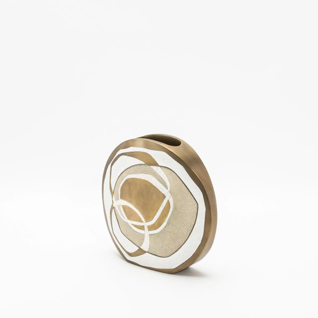 R & Y Augousti Modern Vase in Shagreen With Mother of Pearl and Brass Details by R&y Augousti For Sale - Image 4 of 7