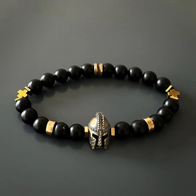 Contemporary Black Vibe Onyx Stone Beaded Gladiator Bracelet For Sale - Image 3 of 9