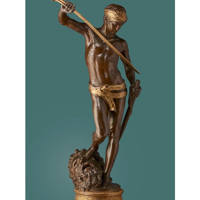 Anthonin Mercié & Barbedienne, David Against Goliath, 1800s, Bronze on Marble , in Very Good conditions. Designed before...