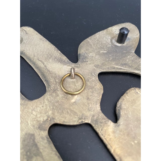 Metal Vintage Brass Wall Hanging Trivet of Chinese Prosperity Symbol For Sale - Image 7 of 9