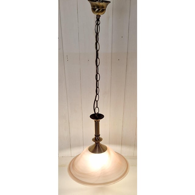 Vintage Ceiling Lamp with Pink Marbled Glass Shade on Patinated Brass Mount from Honsel, 2000s For Sale - Image 3 of 9