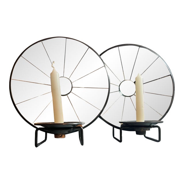 Vintage Mirror Candle Sconces Wall Mount or Table Top - a Pair For Sale