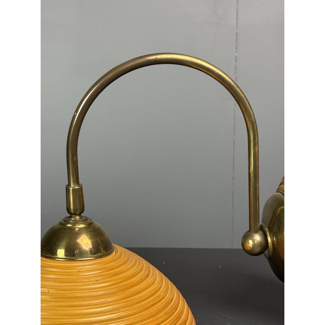 Mid-Century Pencil Reed Rattan Bamboo and Brass Wall Sconce, Italy, 1970s For Sale - Image 6 of 14