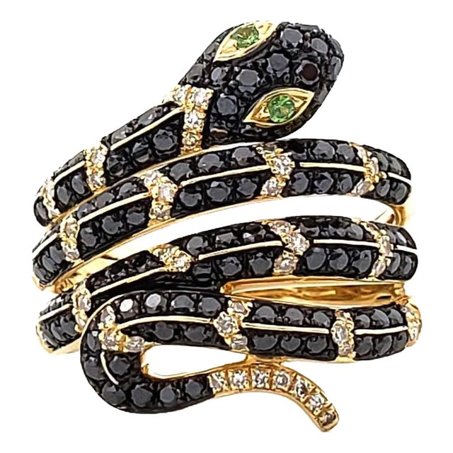 Effy 1.50ct Black Champagne Diamond 14k YGold Wide Snake Ring For Sale
