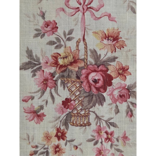 Antique 1920s French Cotton Curtain Panel, Pink and Brown Stripe With Florals For Sale - Image 9 of 15