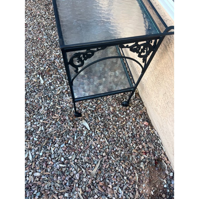 Black 1970s Mid-Century Modern Woodard Style Patio Bistro Wrought Iron Serving Bar Tea Cart For Sale - Image 8 of 12
