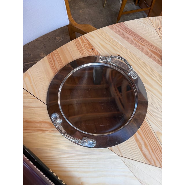 Italian Mid-Century Silver-Plated Oval Serving Tray With Rope Handles, 1970s For Sale In Los Angeles - Image 6 of 6
