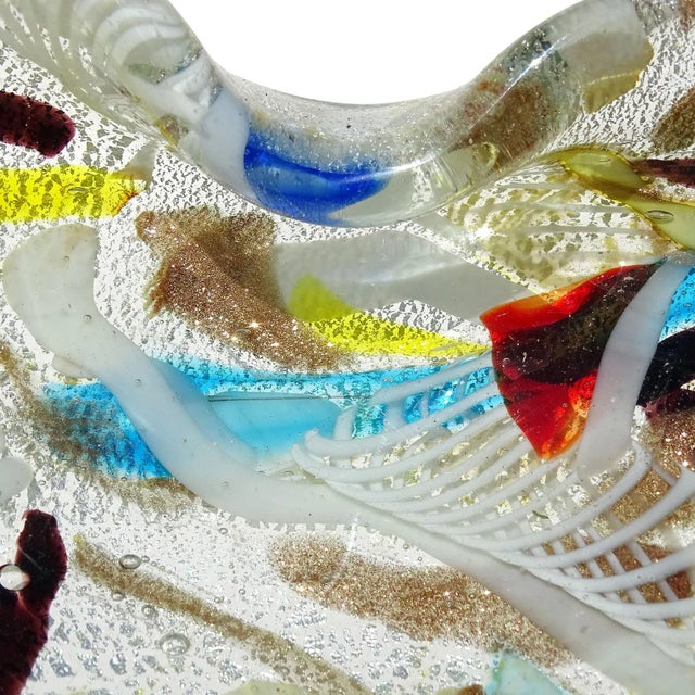 Silver Murano Silver Leaf Confetti Cut Canes Ribbons Vintage Italian Art Glass Decorative Heart Shape Bowl For Sale - Image 8 of 13