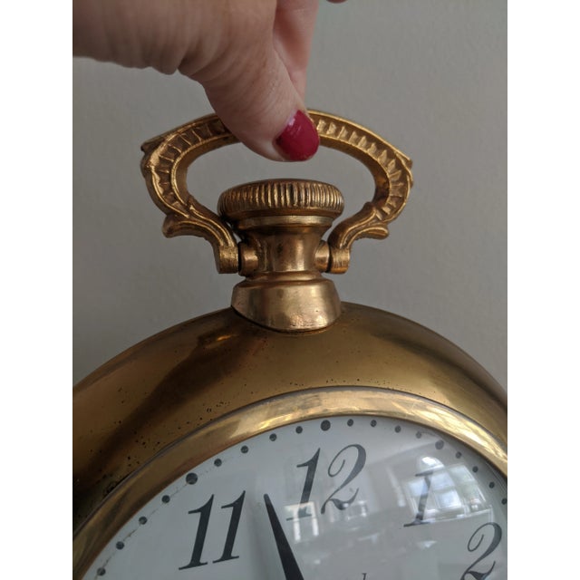 Vintage Brass Pocket Watch Style Electric Plug in Wall Clock For Sale In Charlotte - Image 6 of 11