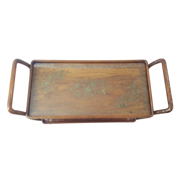 Mid 20th Century Aesthetic Rosewood Copper and Brass Inlaid Bar Cart For Sale In Naples, FL - Image 6 of 13
