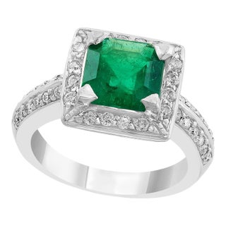 Early 20th Century 2.8 Carat Emerald Cut Colombian Emerald and Diamond Ring Estate, Size 6.75 For Sale