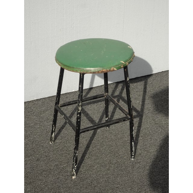 1970s Vintage French Country Farmhouse Chic Rustic Green Stool For Sale - Image 5 of 13