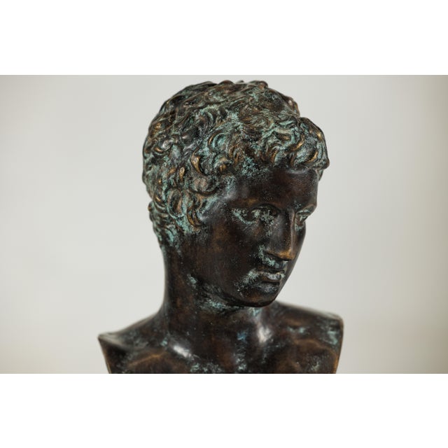 Late 20th Century Classical Greek Style Bronze Bust of a Young Man on Marble Base For Sale In New York - Image 6 of 18