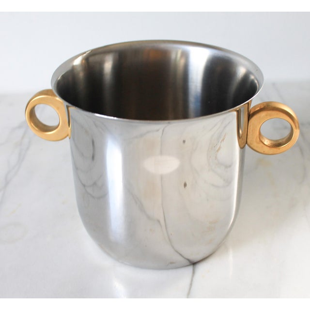 Silver Vintage Modernist Italian Stainless Steel & Brass Ice / Wine Bucket For Sale - Image 8 of 10
