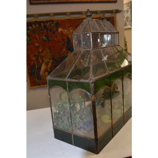 1970s Handcrafted Dome Top Stained Glass Terrarium Green & Copper W/ Single Door - Fairy Garden For Sale - Image 9 of 14
