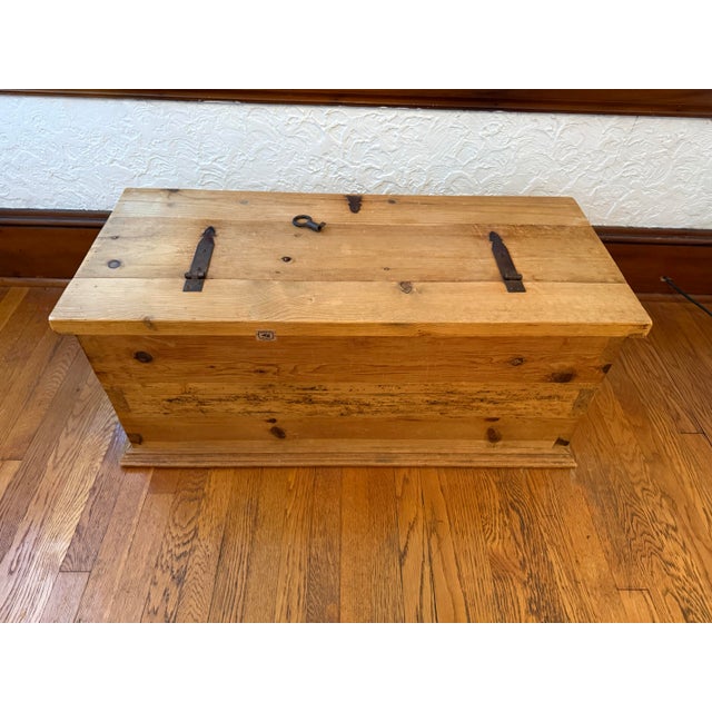 Wood Vintage Spanish Colonial Style Pine Trunk Blanket Chest With Iron Hardware For Sale - Image 7 of 9